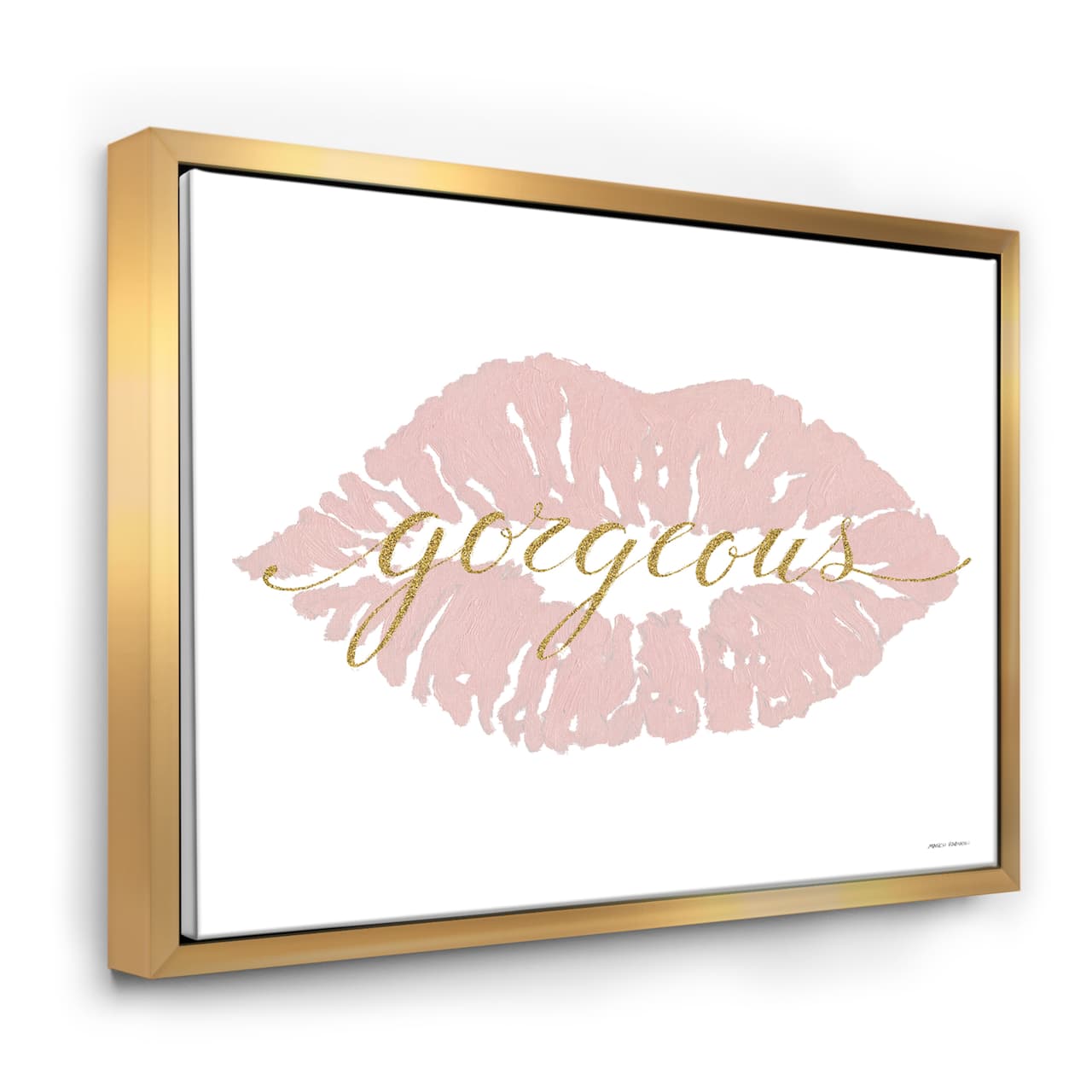 Designart - fashion Glam Lips on Gold II - Posh & Luxe Canvas in Gold Frame
